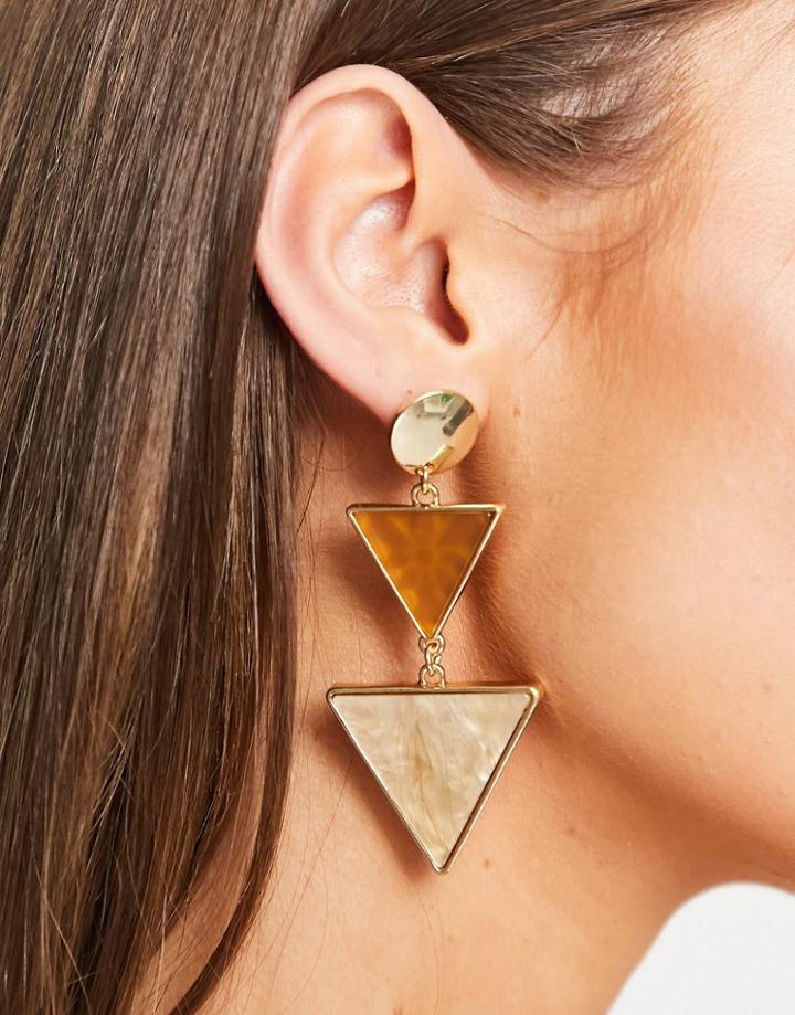 Glamorous Triangle Drop Earrings In Bronze And Gold-brown