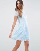 Asos Lace Skater Mini T-shirt Dress - Blue