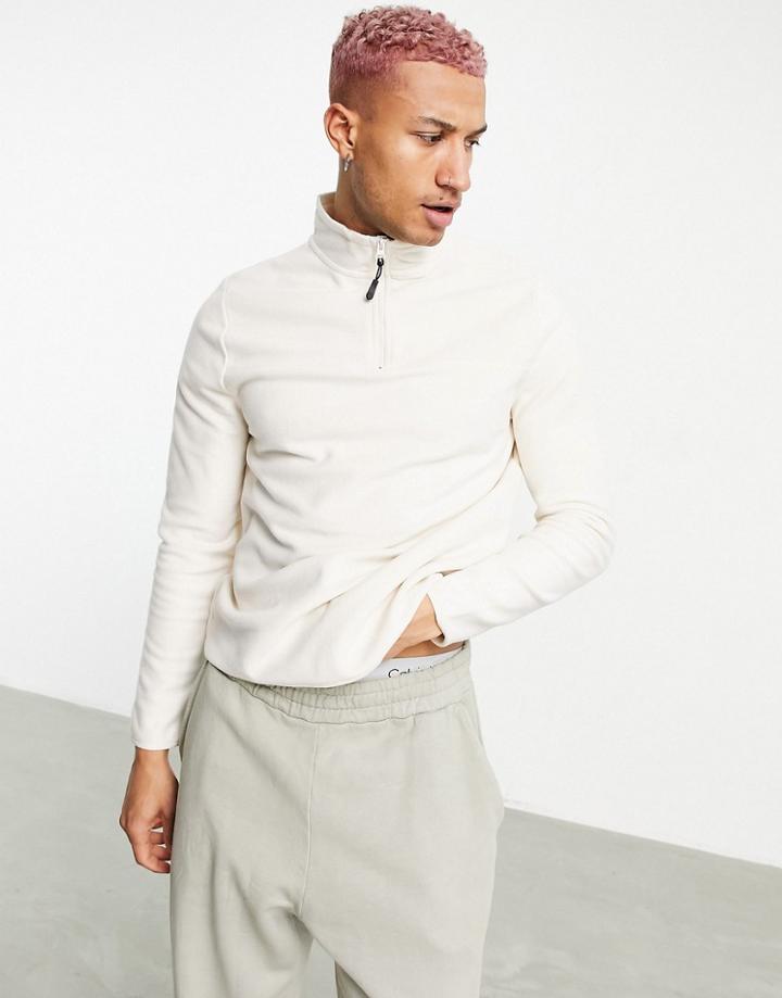 Asos Design Polar Fleece Sweatshirt With Half Zip-white