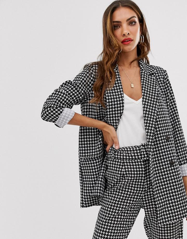 Vila Houndstooth Oversized Blazer - Black