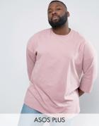 Asos Plus Oversized 3/4 Sleeve T-shirt In Pink - Pink