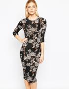 Club L Midi Dress In Blossom Print - Black