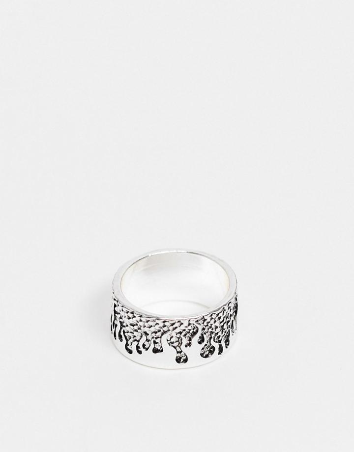 Asos Design Band Ring With Flames In Silver Tone