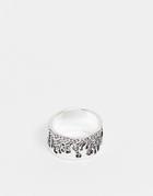 Asos Design Band Ring With Flames In Silver Tone