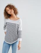 Only New Scarlett Stripe 3/4 Sleeve Sweater - Gray