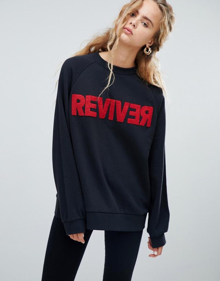 Dr Denim Oversized Sweatshirt With Textured Slogan - Black