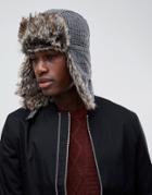 New Look Trapper Hat In Gray And Brown Check - Brown
