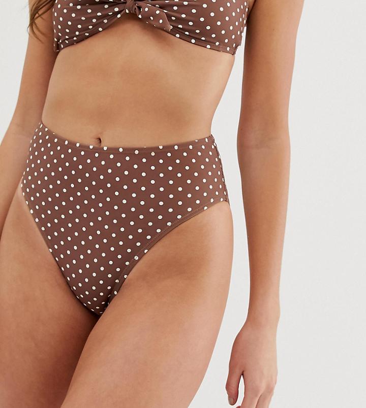 Boohoo High Waisted Bikini Bottoms In Light Brown Polka Dot - Multi