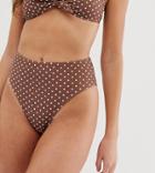 Boohoo High Waisted Bikini Bottoms In Light Brown Polka Dot - Multi