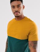 Asos Design Organic T-shirt With Stretch And Contrast Yoke In Green - Green