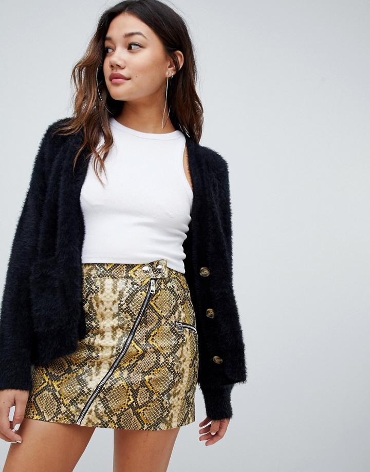 Bershka Eyelash Button Detail Cardigan - Cream