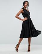 Asos One Shoulder Tie Waist Midi Prom Dress - Black