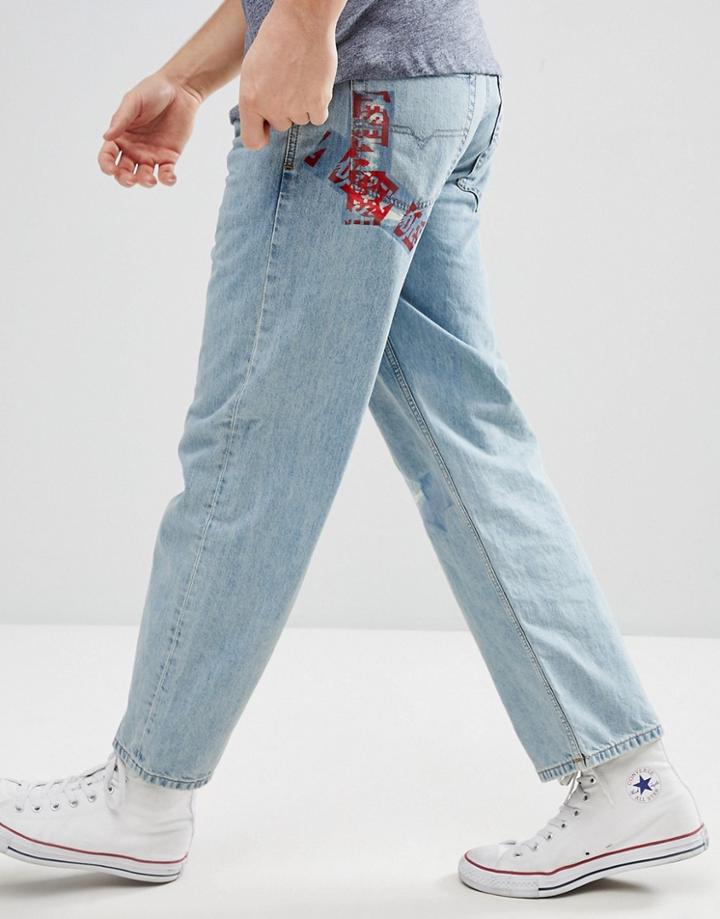 Diesel Dagh 90s Fit Jeans In Mid Wash Blue With Tape Detail - Blue