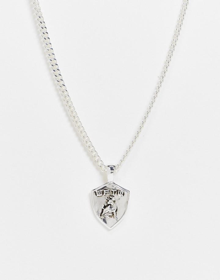 Wftw Necklace In Silver With Shield Pendant And Bull Engraving