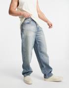 Asos Design Cone Mill Denim Baggy Fit 'american Classic' Jeans In Mid Wash-blues