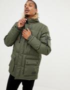Criminal Damage Eskimo Faux Fur Hood Parker Coat - Green