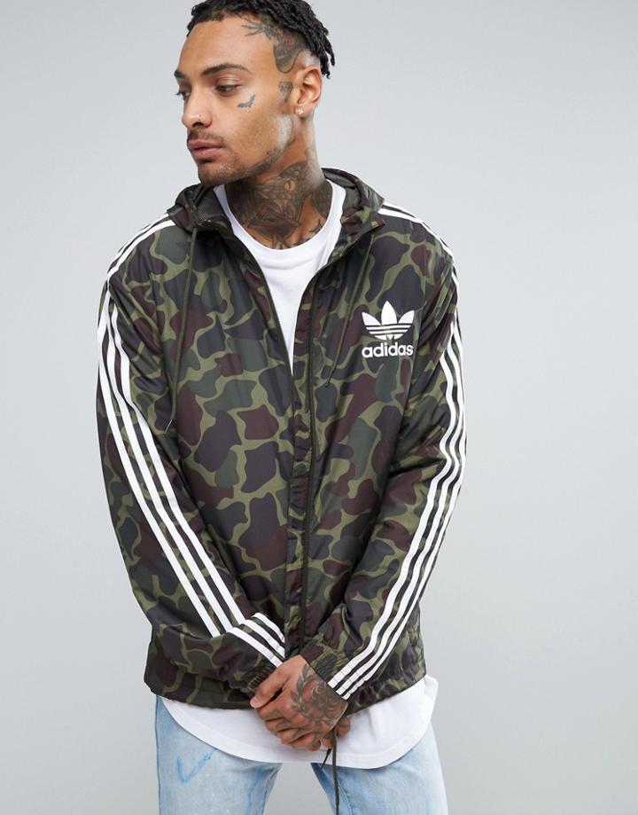 Adidas Originals Zip Hoodie In Camo Bj9997 - Green