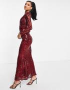 Goddiva Plunge Fishtail Maxi Dress In Red