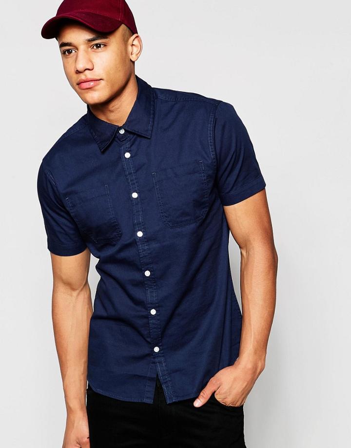 D-struct Short Sleeve Twill Shirt - Navy