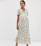 Asos Design Maternity Lace Insert Button Through Maxi Tea Dress In Ditsy Floral Print - Multi