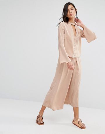 Neon Rose Pleat Front Wide Leg Pant Co-ord - Orange