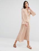 Neon Rose Pleat Front Wide Leg Pant Co-ord - Orange