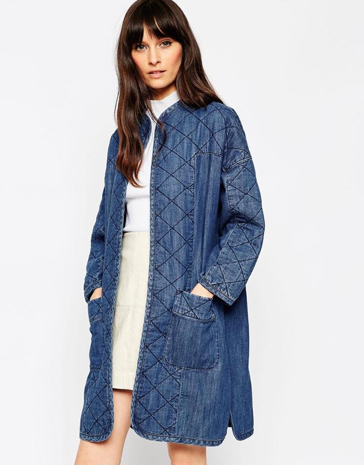 Asos Denim Premium Longline Quilted Jacket - Blue