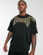Asos Design Oversized T-shirt With Front And Sleeve Embroidery-black