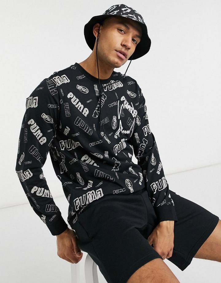 Puma Hoops All Over Print T-shirt In Black