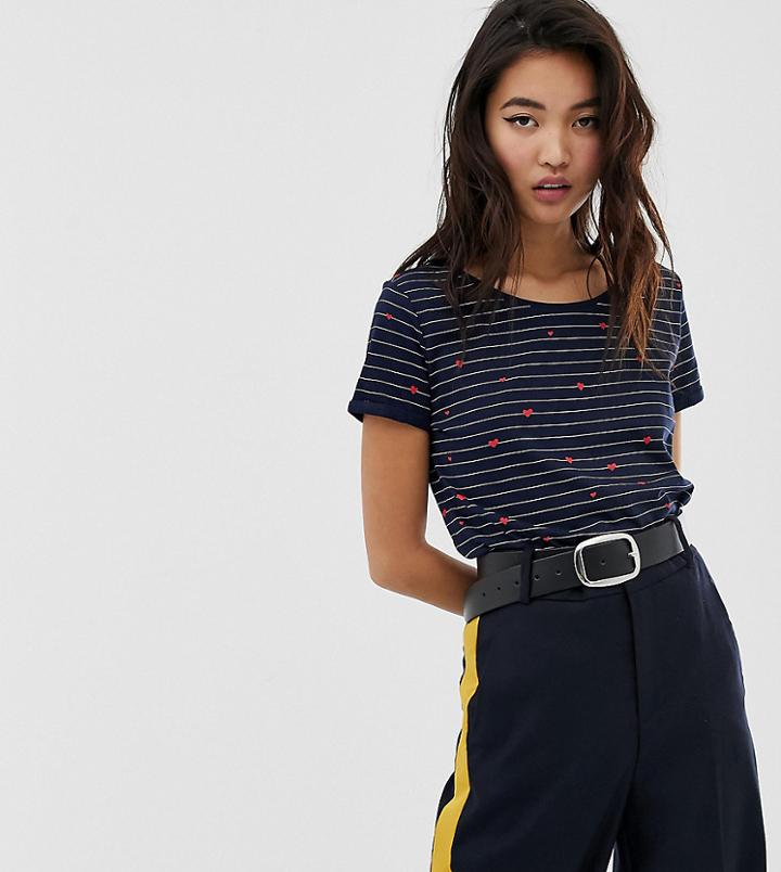 Esprit Stripe Heart T-shirt In Navy