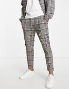 Topman Skinny Cargo Check Pants In Blue And Stone-blues