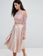 Love & Other Things Long Sleeve Lace Crop Top With Cold Shoulder - Pink