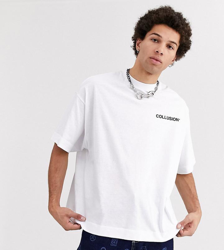 Collusion Oversized T-shirt In White With Black Raised Print