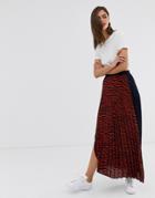 Liquorish Pleated Midi Skirt In Tiger Print-orange