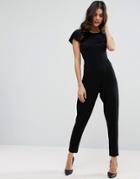 Asos Jersey Jumpsuit With Ruffle Detail - Black