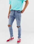 Cheap Monday Skinny Jeans With Knee Rips In Blue - Blue