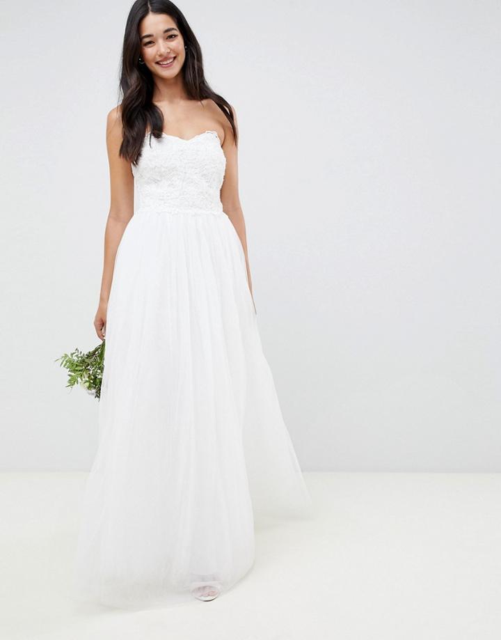 Little Mistress Bandeau Princess Wedding Dress With Embellished Detail - White