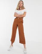 Bershka Turn Up Hem Culotte In Brown - Brown