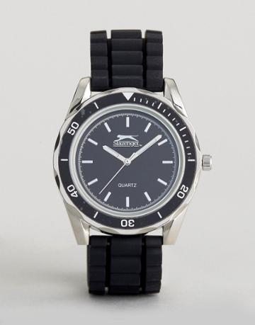Slazenger Silicone Bracelet Watch In Black And Silver - Black