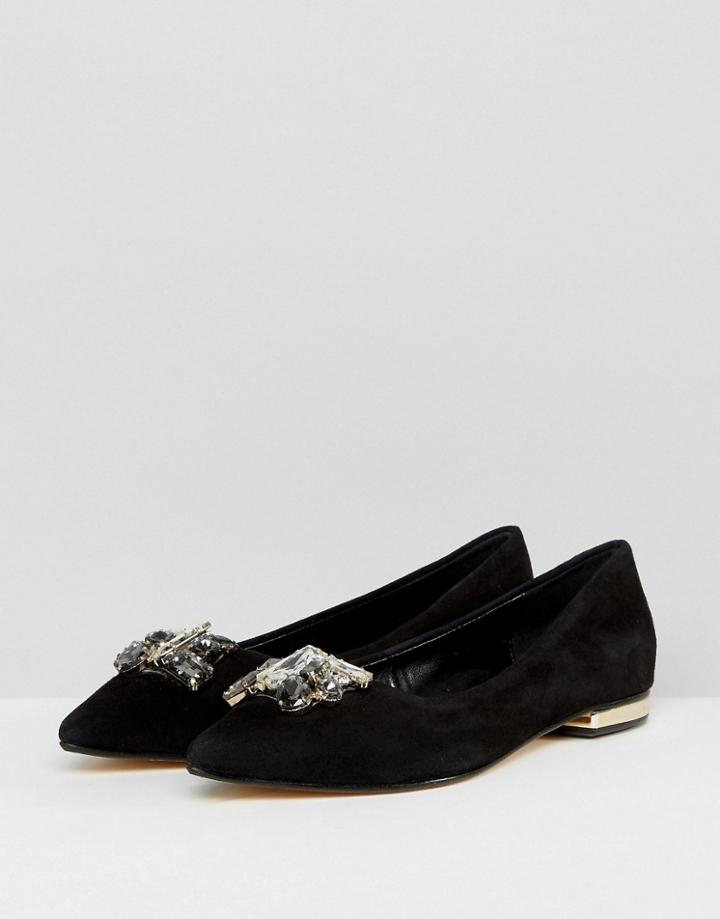 Dune Jewel Trim Suede Flat Shoe - Black