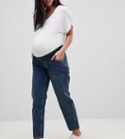 Asos Design Maternity Recycled Florence Authentic Straight Leg Jeans In London Blue With Under Bump Waistband - Blue