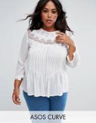 Asos Curve Blouse With Embroidery And Lace Detail - White