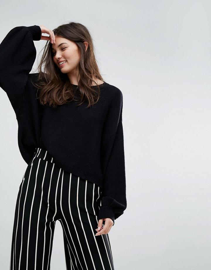 Bershka Light Weight Knitted Sweater - Black