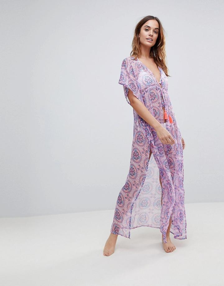 South Beach Mosiac Print Maxi Beach Caftan - Pink
