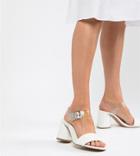 Asos Design Humming Bird Wide Fit Mid Block Heeled Sandals - White