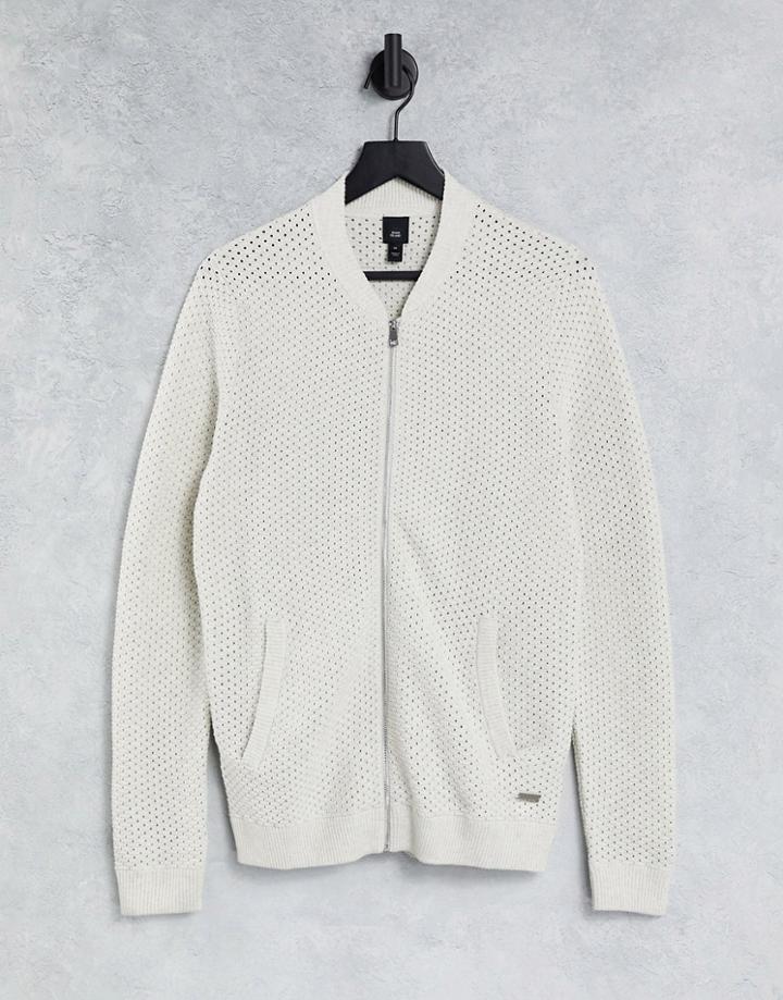 River Island Textured Long Sleeved Bomber Jacket In Gray-grey