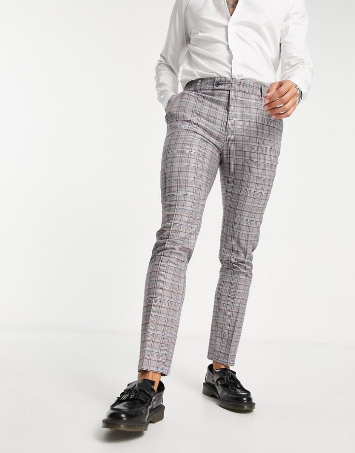 Bolongaro Trevor Plaid Skinny Suit Pants In Gray