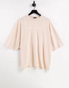 Asos Dark Future Oversized T-shirt In Towelling With Seam Detail In Shell Pink