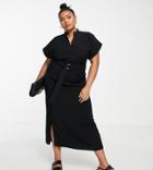 Asos Design Curve Utility Pencil Midi Dress With D-ring Belt In Black