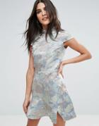 Miss Selfridge Jacquard High Neck Dress - Blue